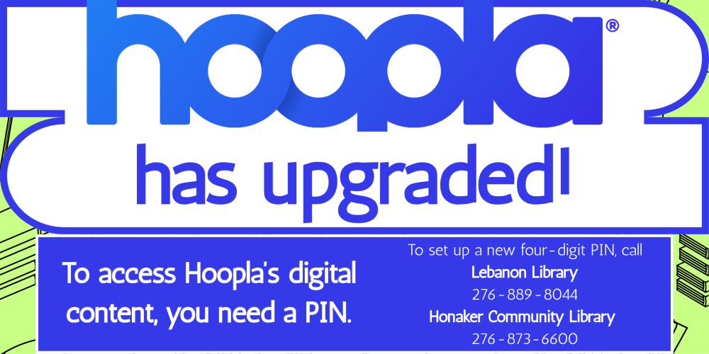 Contact the library to setup a PIN for Hoopla services from the Russell County Public Library.